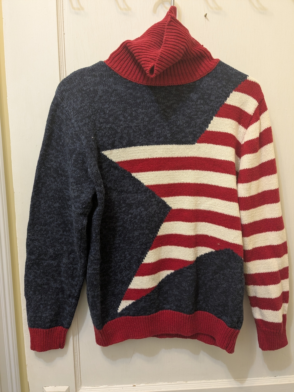 Vintage Mountain Lake Patriotic Turtleneck Sweater